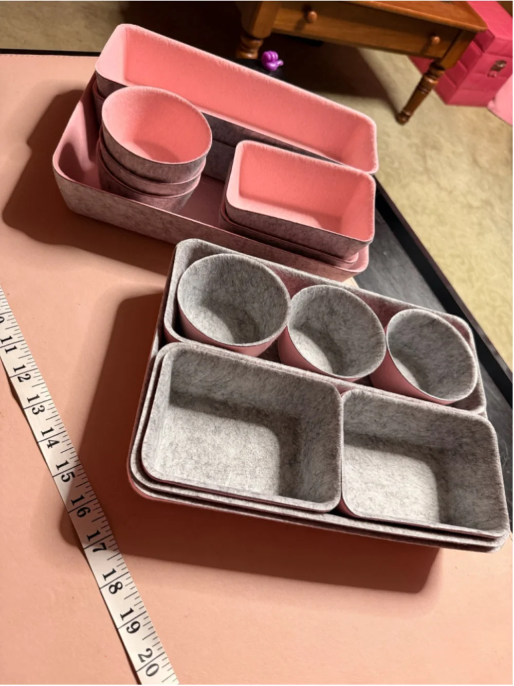 Pink & Gray Felt Drawer Organizers NEW 16 Pieces